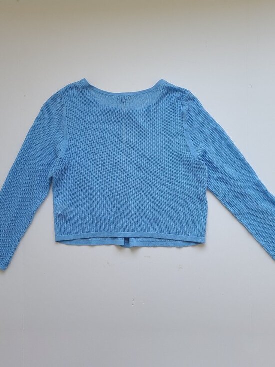 Talbots 1 Button Open Knit Cardigan S Lt Blue Cropped Mesh Pastel Y2K Soft Girl - Picture 3 of 9